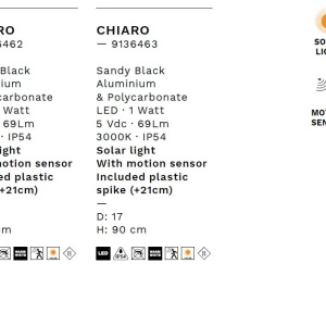 Stalp solar LED cu senzor de miscare IP54 CHIARO H-90cm 251519 universul-luminii.ro