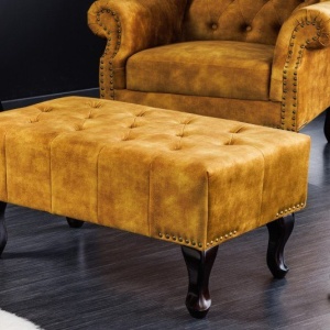 Suport picioare clasic stil englezesc Chesterfield, catifea galben mustar - Img 3