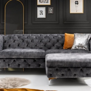 Taburete design Chesterfield, Catifea, Gri inchis, MODERN BAROCK - Img 9