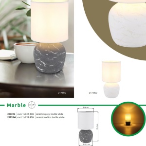 Veioza de masa ceramica gri textil alb MARBLE 250899 universul-luminii.ro