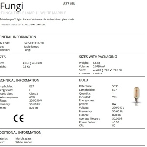 Veioza / Lampa de masa design elegant Fungi alb/ chihlimbar 196609 universul-luminii.ro