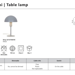 Veioza, lampa de masa design minimalist scandinav Ellen Mini Gri 167519 universul-luminii.ro