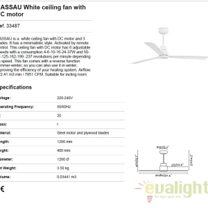 Ventilator de tavan cu telecomanda NASSAU alb 33487 50529 universul-luminii.ro