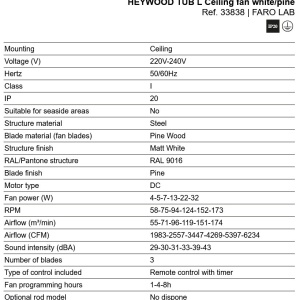 Ventilator tavan cu telecomanda HEYWOOD TUB L alb/pin - Img 6