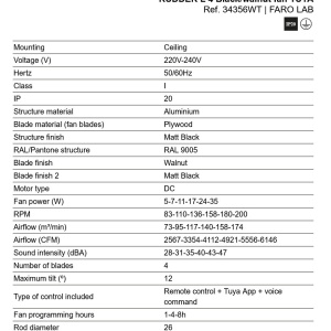 Ventilator tavan smart sistem TUYA si telecomanda RUDDER 4 L negru/nuc - Img 9