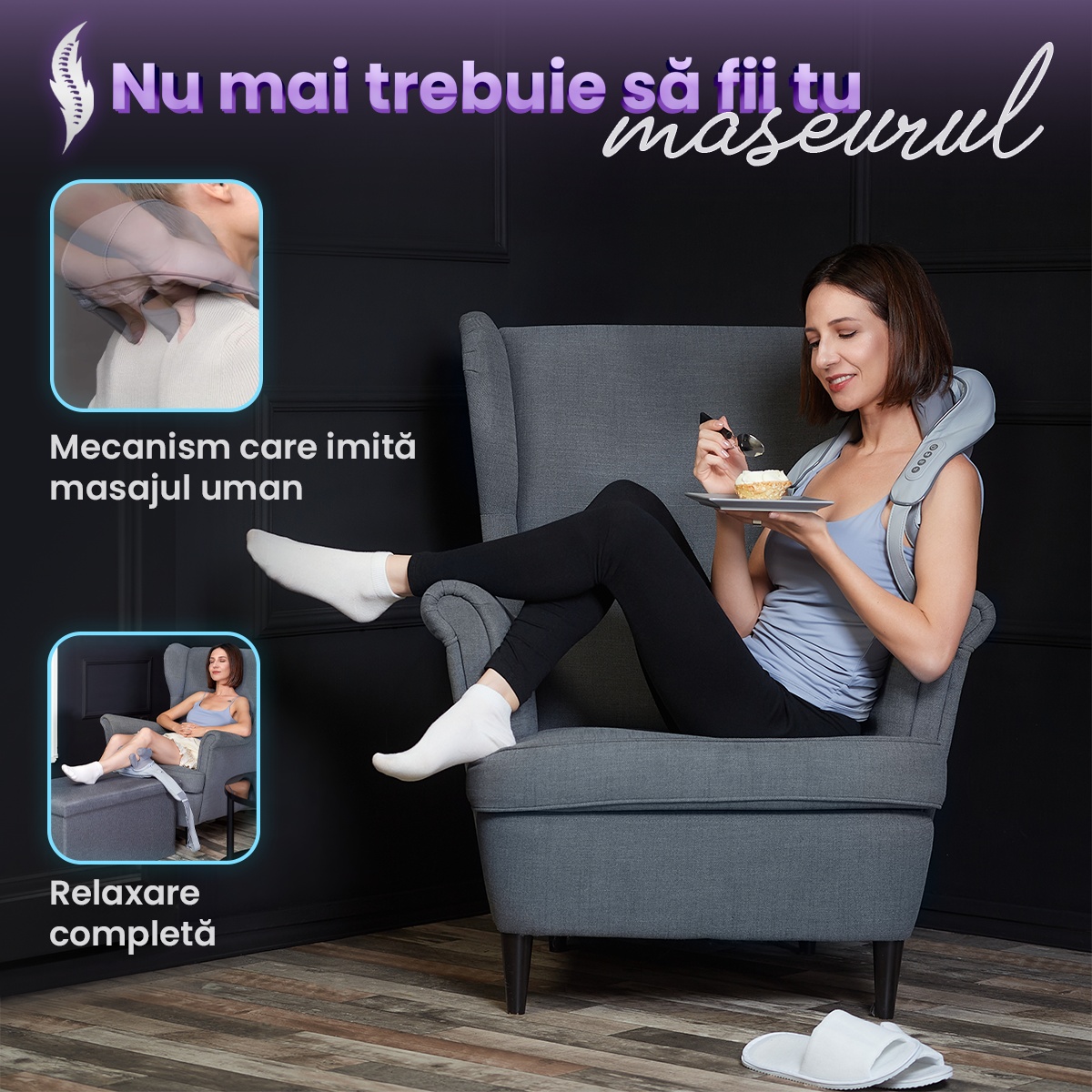 Aparat Masaj Cervical Hands-Free Suporto pentru Relaxare Musculara, Rola de Masat Shiatsu 5D care Imita Masajul Uman, Functie Incalzire, Reduce Stresul si Oboseala, Amelioreaza Durerile pentru Gat, Umeri si Spate, Intensitate Reglabila, Gri - 3 | YEO