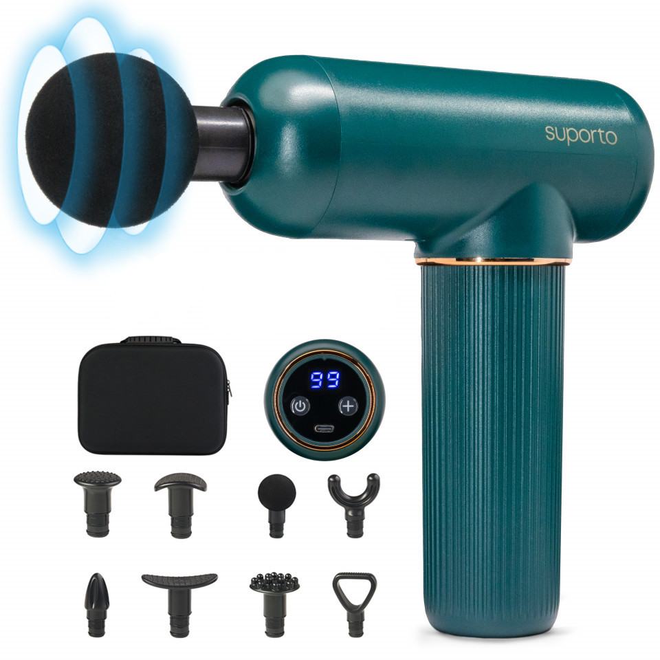 Pistol Masaj Profesional, Aparat de tip Massage Gun cu Percutii pentru Relaxare si Tonifiere Musculara, Verde