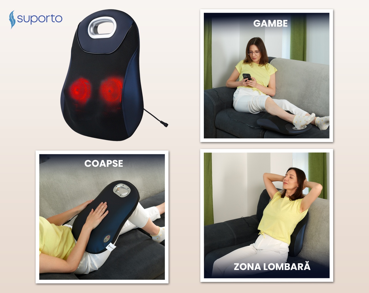 Aparat Masaj Spate Suporto cu Vibromasaj Terapeutic, Role cu Noduri de masaj, Incalzire cu infrarosu, Forma de perna lombara, Urmează curbura spatelui, pentru Relaxare Musculara, Amelioreaza durerile si detensioneaza spatele, Negru - 3 | YEO
