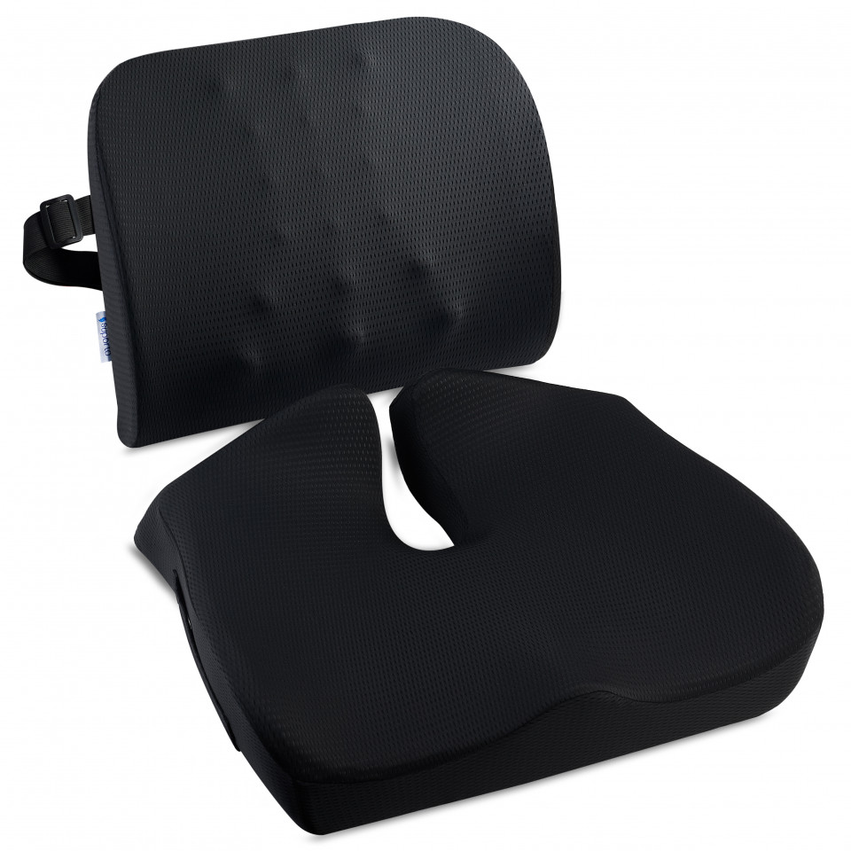 Set perna sezut confort si perna lombara compact, Suporto®️culoare negru