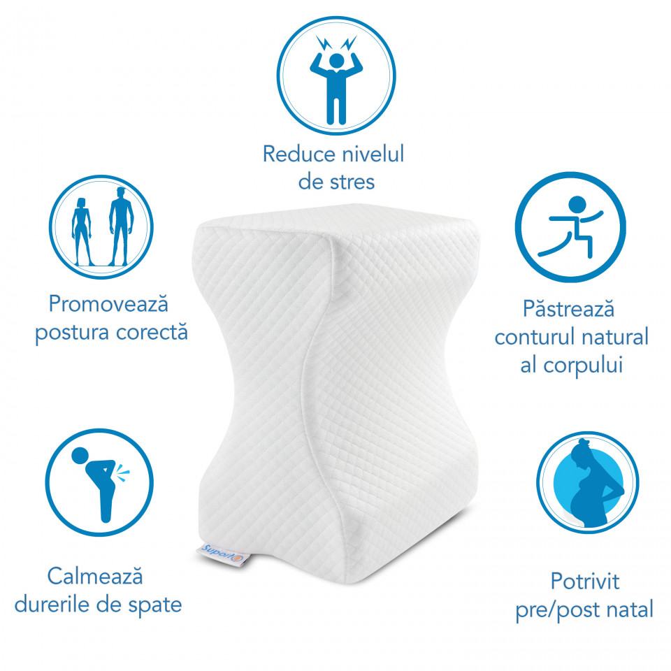 Set perna cu suport cervical din spuma cu memorie pentru copii 10-16 ani, perna pentru genunchi Suporto®️ 50x30, cu perforatii - 2 | YEO