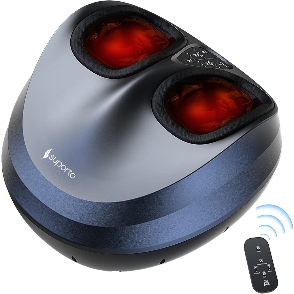 Aparat Masaj Picioare cu Incalzire, Compresie si Telecomanda Suporto, Pentru relaxare picior si talpa, Beneficii Reflexoterapie, Circulatie Imbunatatita, Role masat talpi si presopunctura, 3 Moduri de Masaj, Gri cu Negru