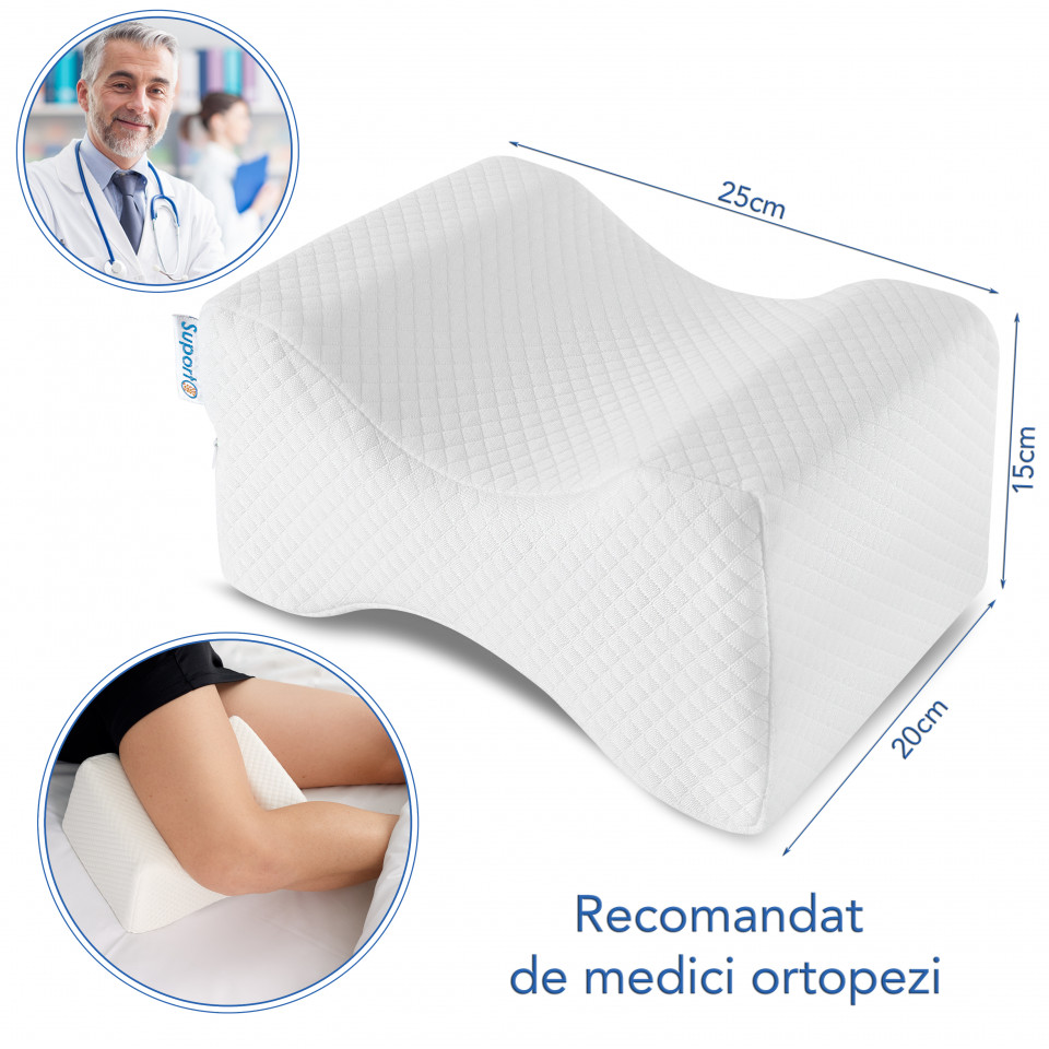 Set perna cu suport cervical din spuma cu memorie pentru copii 12-16 ani, perna pentru genunchi Suporto®️ 50x30, cu perforatii - 3 | YEO