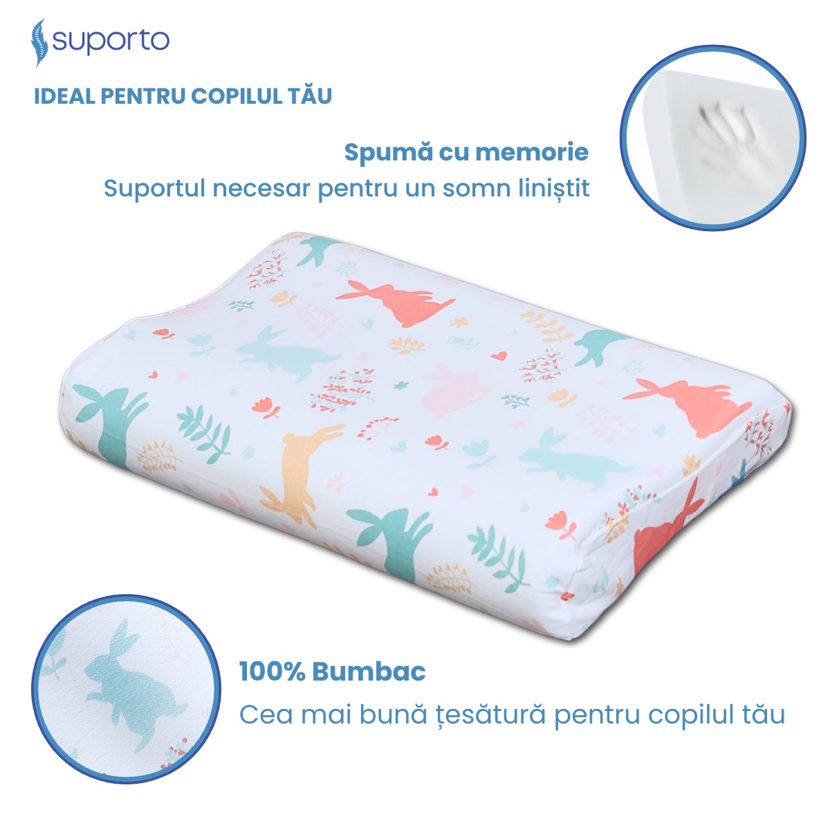 HUSA de schimb / Fata de perna - pentru Perna Copii Suporto Toddler - Model Iepurasi- Bumbac 100% - 1 | YEO