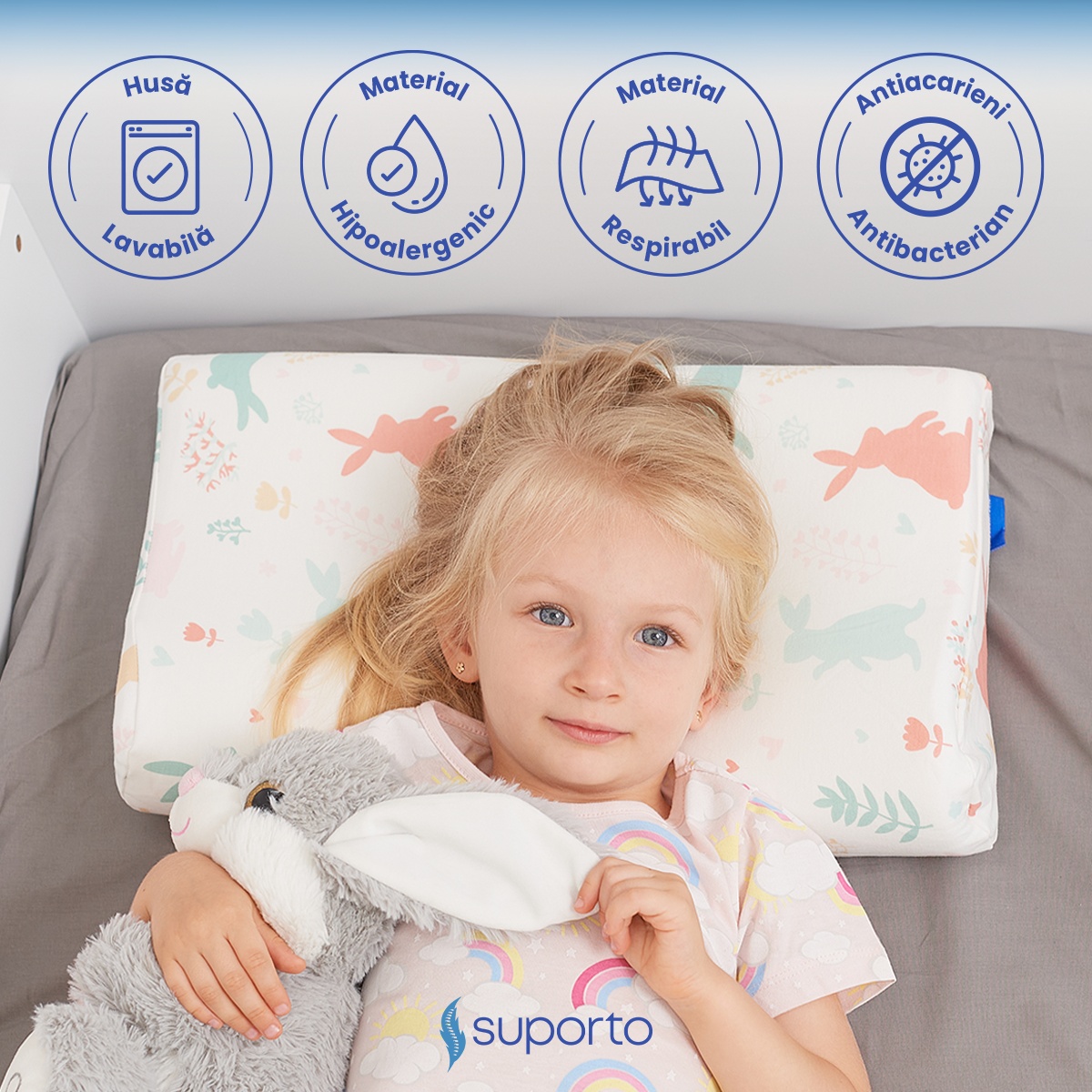 HUSA de schimb / Fata de perna - pentru Perna Copii Suporto Toddler - Model Iepurasi- Bumbac 100% - 2 | YEO