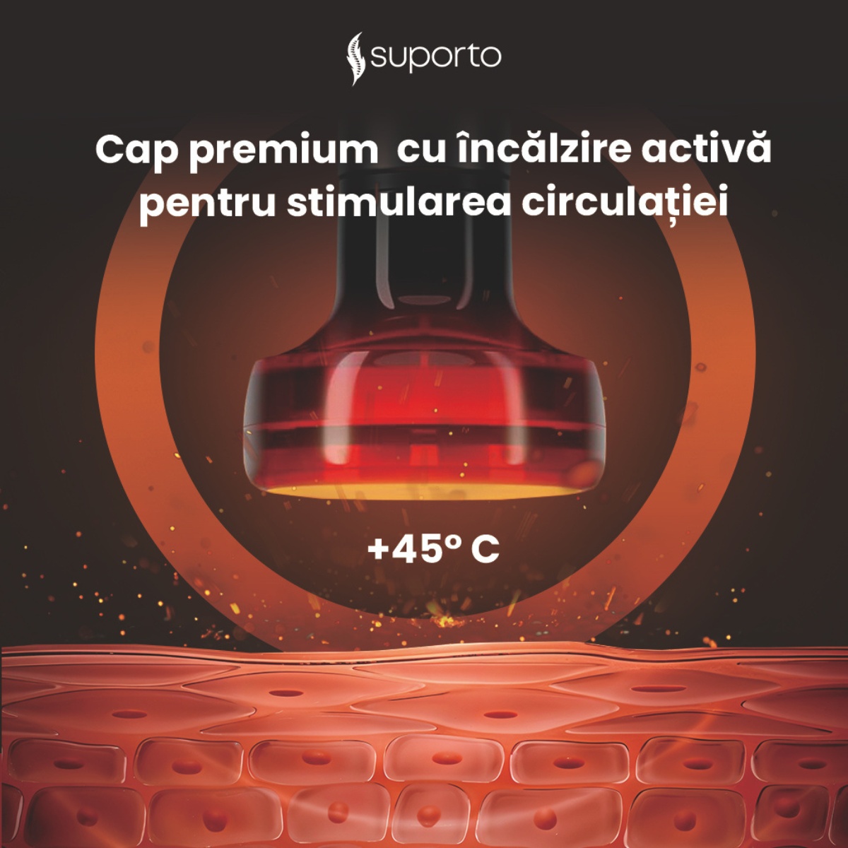 Pistol Masaj Premium Suporto F7 Pro, Aparat profesional Sportivi, Fizioterapeuti, Massage Gun pentru Detensionare și Tonifiere, Ameliorare Dureri Musculare, 4 Programe, 8 capete, Cap cu Incalzire, Baterie 4h+, Amplitudine 12 mm, Ecran OLED, Negru - 1 | YEO