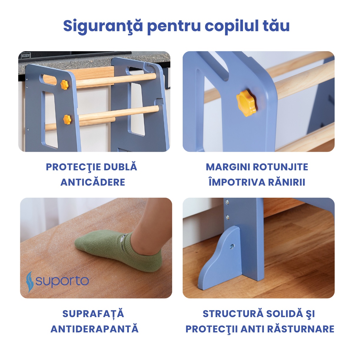 Turn de Invatare tip Learning tower pentru Copii Suporto, Rol de Inaltator cu Treapta de urcare reglabila antiderapanta si Balustrade de Protectie, Gri / Maro - 3 | YEO
