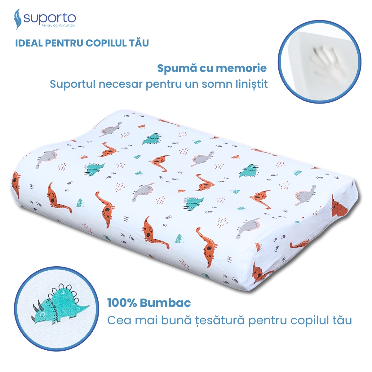 HUSA de schimb / Fata de perna - pentru Perna Copii Suporto Toddler - Model Dinozauri - Bumbac 100% - 1 | YEO