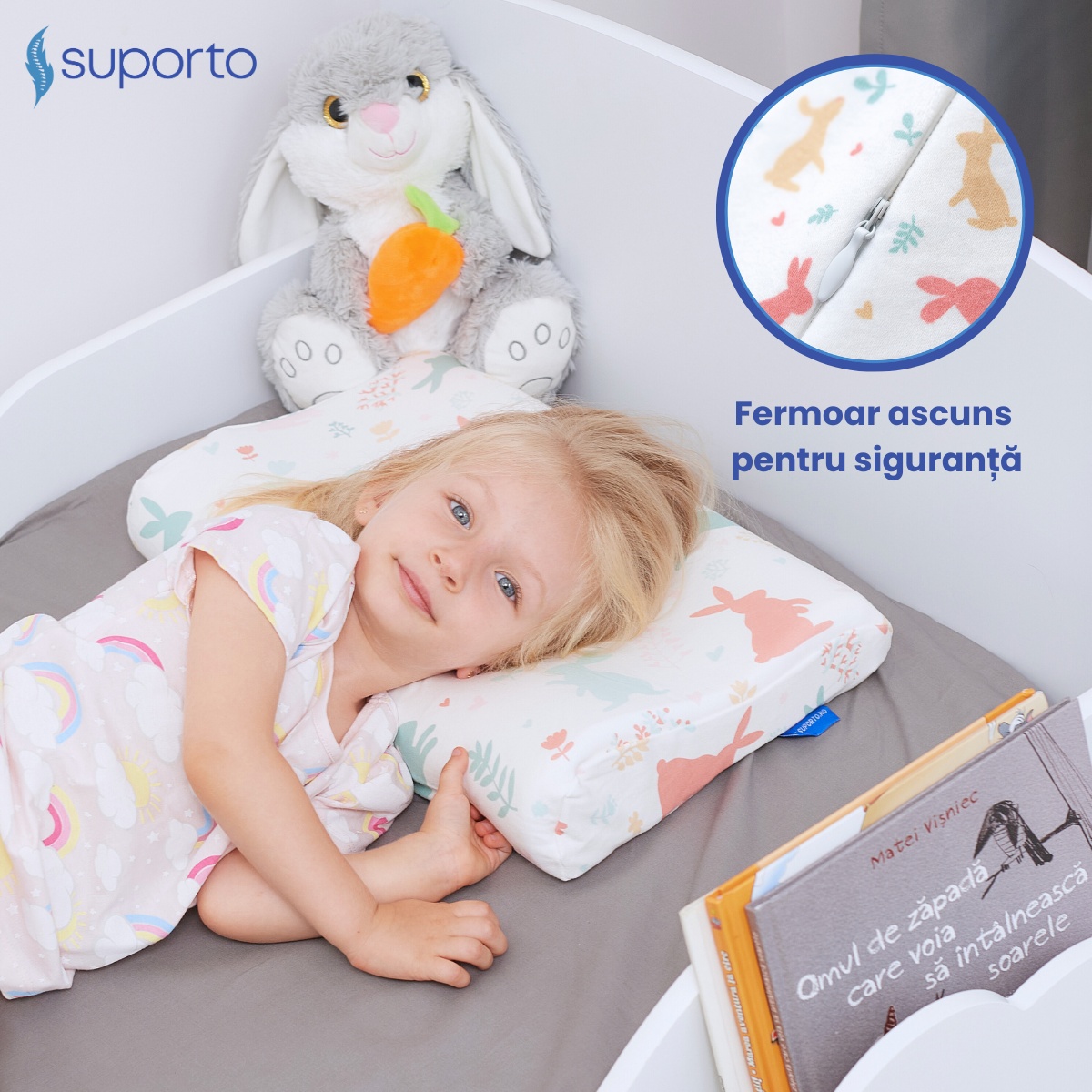 HUSA de schimb / Fata de perna - pentru Perna Copii Suporto Toddler - Model Iepurasi- Bumbac 100% - 3 | YEO