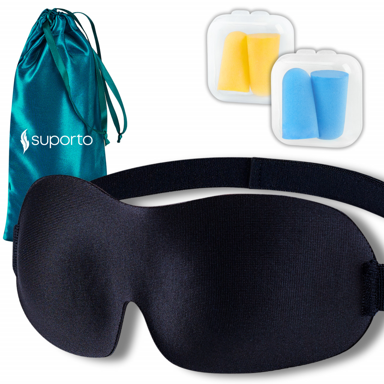 Set Perna Ortopedica Cervicala pentru dormit cu Extensii Negre + Masca de dormit Suporto 3D cu saculet Verde Smarald, pachet pentru ochi obositi si un somn odihnitor. - 2 | YEO