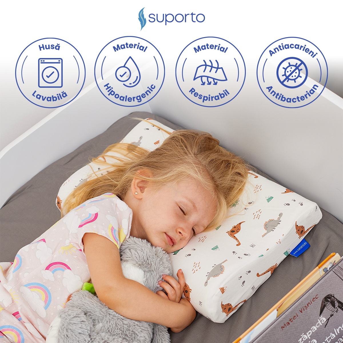 HUSA de schimb / Fata de perna - pentru Perna Copii Suporto Toddler - Model Dinozauri - Bumbac 100% - 2 | YEO