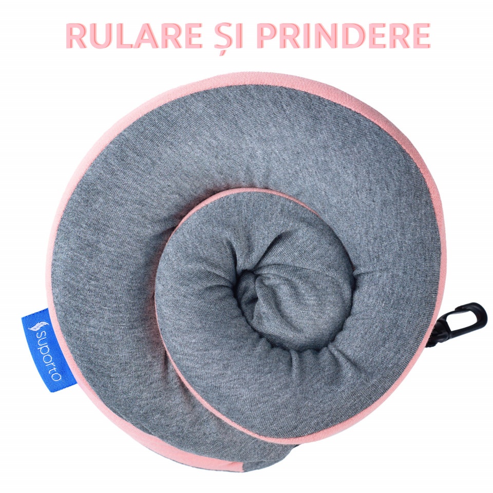 Set Perna de calatorie Suporto Travel Companion. Perna voiaj din spuma cu memorie, Roz + Masca de dormit Suporto 3D cu saculet Roz Peach, Pachet pentru ochi obositi si un somn odihnitor - 2 | YEO