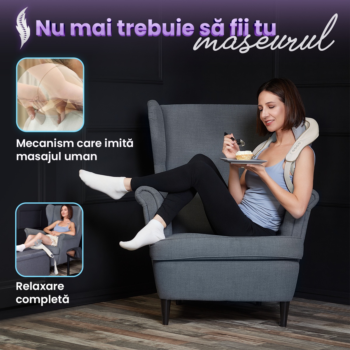 Aparat Masaj Cervical Hands-Free Suporto pentru Relaxare Musculara, Rola de Masat Shiatsu 5D care Imita Masajul Uman, Functie Incalzire, Reduce Stresul si Oboseala, Amelioreaza Durerile pentru Gat, Umeri si Spate, Intensitate Reglabila, Crem - 3 | YEO