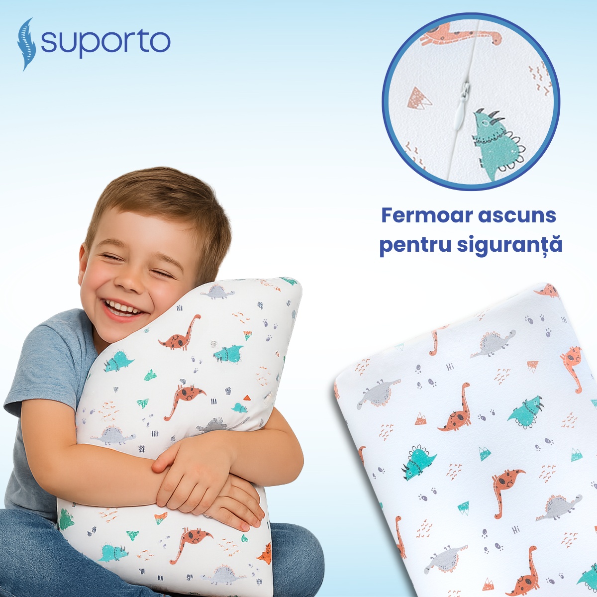 HUSA de schimb / Fata de perna - pentru Perna Copii Suporto Toddler - Model Dinozauri - Bumbac 100% - 3 | YEO