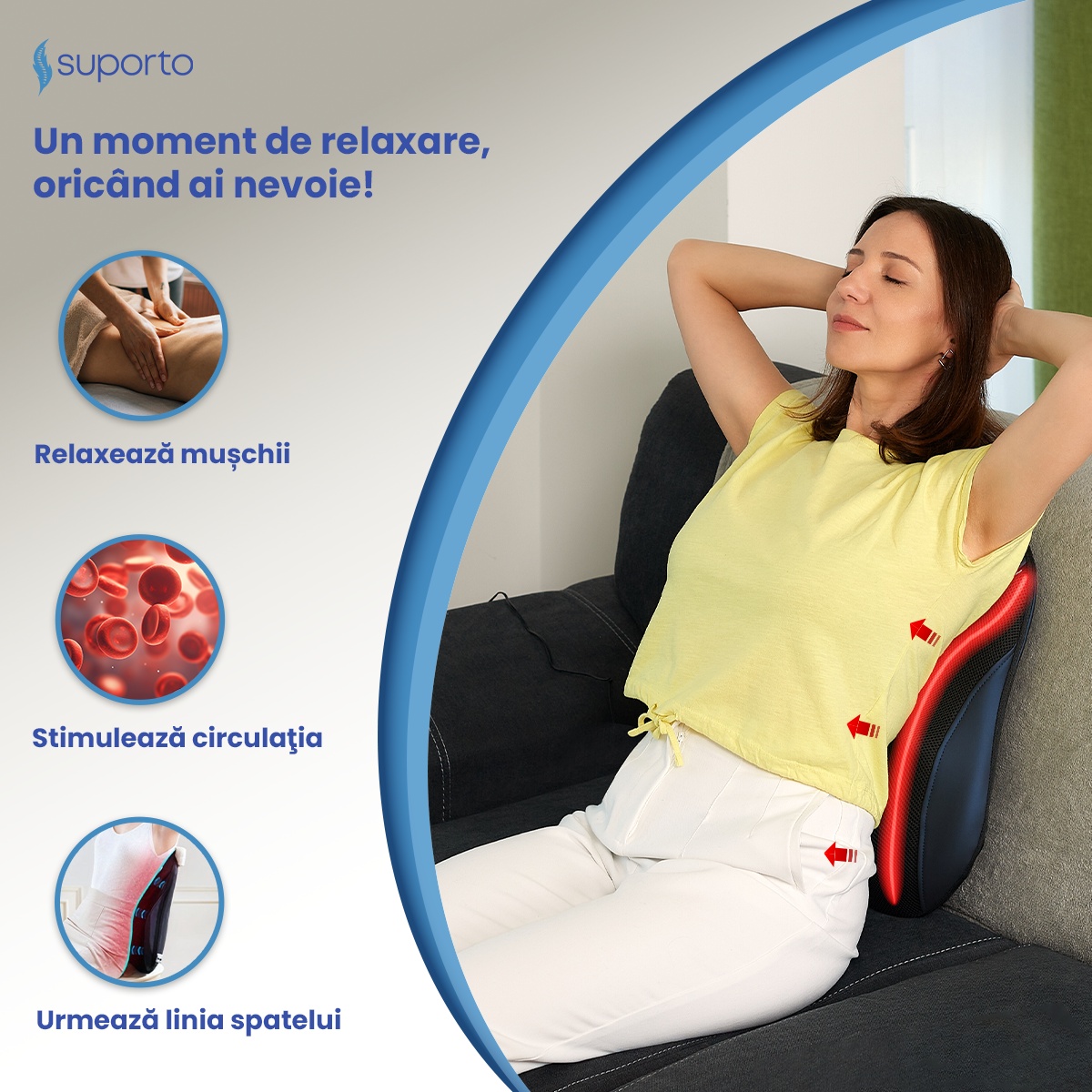 Aparat Masaj Spate Suporto cu Vibromasaj Terapeutic, Role cu Noduri de masaj, Incalzire cu infrarosu, Forma de perna lombara, Urmează curbura spatelui, pentru Relaxare Musculara, Amelioreaza durerile si detensioneaza spatele, Negru - 2 | YEO