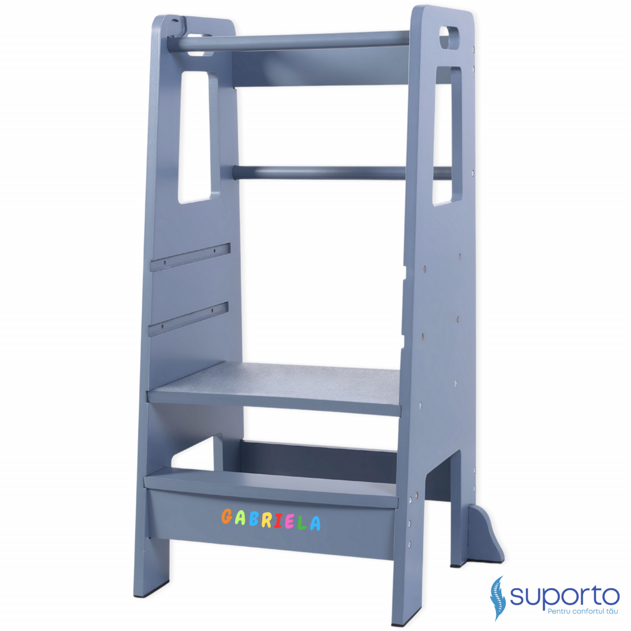 Turn de Invatare pentru Copii - Inaltator de tip Learning Tower cu Treapta de urcare antiderapanta si Balustrade de Protectie - Suporto