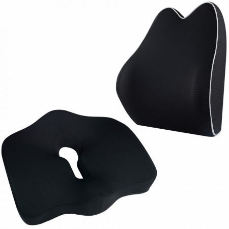 Set perna sezut semi-colac si perna lombara confort, Suporto®️culoare negru