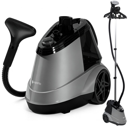 Fier de Calcat Vertical cu aburi Suporto, Steamer model G5 de 2200W cu 3 trepte de putere, Statie de calcat profesionala pentru haine netede, fara mirosuri si fara cute. Rezervor aparat 2.9L, pentru 64 min de lucru, 45g/min abur continuu, Gri