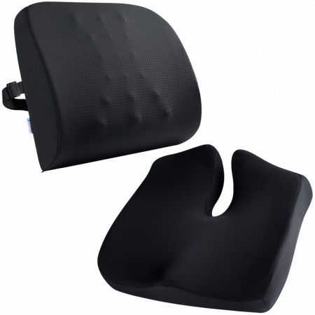 Set perna sezut confort si perna lombara compact, Suporto®️culoare negru