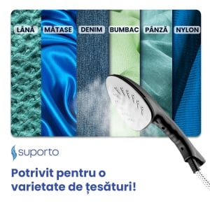 Fier de Calcat Profesional cu Aburi 2 in1 Suporto M3, Steamer vertical de 1200W Detasabil si Portabil, Statie de Calcat si Masa Calcator pentru Haine fara Cute, Rezervor aparat 0.8 L pentru 30 min de lucru, 25g/ min Debit Abur, Negru (RESIGILAT)) - Img 8