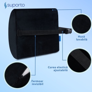 Set Perna de Sezut Suporto Extra Coccis Suport si Perna Lombara Slim, Suport Lombar pentru Scaun Auto sau de Birou, Spuma cu Memorie, Culoare Neagra - Img 11
