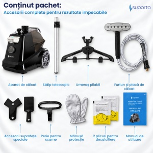 Fier de Calcat Vertical cu aburi SUPORTO R3, Steamer de 2200W cu 4 trepte de putere. Statie de calcat profesionala pentru haine netede, fara mirosuri si fara cute. Rezervor aparat 3L, pentru 65 min de lucru, 45g/min abur continuu. - Img 13