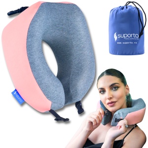 Perna de calatorie Suporto Travel Companion. Perna voiaj din spuma cu memorie, Roz
