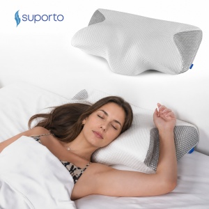 Perna Ortopedica Cervicala pentru dormit, cu Extensii si Suport ergonomic pentru gat, din spuma cu memorie, Suporto, Alb cu Negru - Img 8