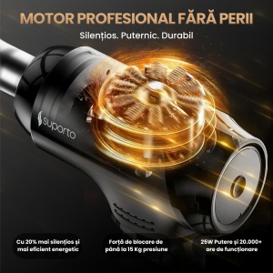 Pistol Masaj Premium Suporto F5 Titan, Massage Gun profesional cu percutii pentru Relaxare și Tonifiere, Ameliorarea Durerilor Musculare, Aparat Fizioterapie, Baterie de 4000 Mah 3h+, Amplitudine 10 mm, Cap special Titan, Geanta Transport, Argintiu - Img 6