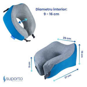 Set Perna de calatorie Suporto Travel Companion. Perna voiaj din spuma cu memorie, Albastra + Masca de dormit Suporto 3D cu saculet Verde Smarald, pachet pentru ochi obositi si un somn odihnitor. - Img 13