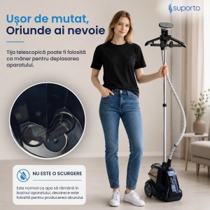 Fier de Calcat Vertical cu aburi SUPORTO R3, Steamer de 2200W cu 4 trepte de putere. Statie de calcat profesionala pentru haine netede, fara mirosuri si fara cute. Rezervor aparat 3L, pentru 65 min de lucru, 45g/min abur continuu. - Img 10