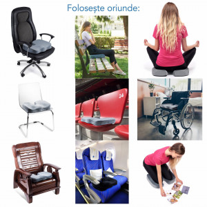 Perna Ortopedica Sezut Coccis pentru Scaun din Spuma cu Memorie | Fermitate Extra | Culoare Gri - Img 9