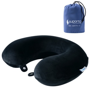 Perna pentru gat Suporto Travel Clasica, Potrivita pentru Calatorii cu Avion, Tren, Masina, din spuma cu memorie, Neagra