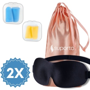 Set 2x Masti de dormit Suporto, design 3D fara presiune pe ochi, reglabile, cu huse Roz perlat, blocheaza lumina in totalitate, si 4 seturi de dopuri de urechi incluse, pentru un somn linistit - Img 4