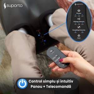Aparat Masaj Picioare SUPORTO Reflexo Core cu Incalzire, Compresie si Telecomanda, Pentru relaxare Picior si Talpa, Beneficii de Reflexoterapie, Circulatie Imbunatatita, Role masat talpi si presopunctura, Tehnica Shiatsu, Negru - Img 4