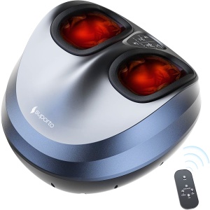 Aparat Masaj Picioare SUPORTO Reflexo Core PRO, cu Incalzire, Compresie si Telecomanda, Pentru relaxare picior si talpa, Reflexoterapie, Shiatsu, Circulatie Imbunatatita, Role masat talpi si presopunctura, 3 Moduri de Masaj, Gri cu Negru