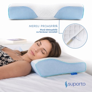 Perna de dormit Suporto Aura anatomica si ortopedica cu suport cervical, Din spuma cu memorie, Albastra - Img 5