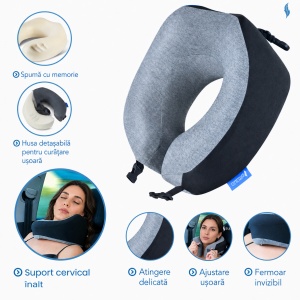 Set Perna de calatorie Suporto Travel Companion. Perna voiaj din spuma cu memorie, Neagra + Masca de dormit Suporto 3D cu saculet Verde Smarald, pachet pentru ochi obositi si un somn odihnitor. - Img 6