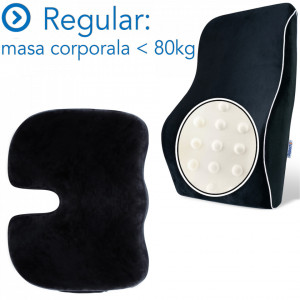 Set Perne Ortopedice lombara completa si Perna sezut Regular, Pentru Birou sau Autovehicule Mari, Negru