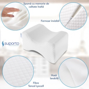 Husă Perna pentru genunchi | Husă Perna intre genunchi de dormit Suporto Classic, Fibre Tencel Lyocell, Lavabila, Albă - Img 3