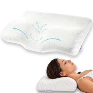 Perna cervicala SUPORTO Aura Mini, Perna de Dormit Ortopedica Compacta, din Spuma cu Memorie, cu Suport Cervical